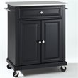 Pemberly Row Traditional Wood Kitchen Cart with Stainless Steel Top in Black