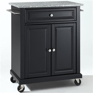 Pemberley Row Solid Granite Top Black Kitchen Cart Rectangular Adjustable 36&quot Unassembled