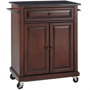 Pemberley Row Wood Mahogany/Black Kitchen Cart Rectangular Adjustable Shelf 35.5&quotH