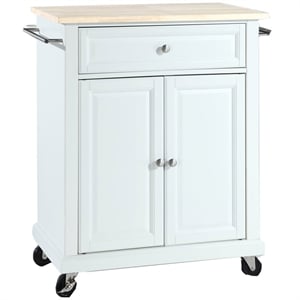 Pemberley Row Solid Hardwood White/Natural Kitchen Cart Rectangular Adjustable Shelf 35.5&quotH Unassembled