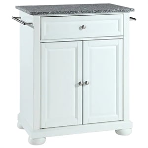 Pemberly Row Traditional Wood Kitchen Island with Granite Top in White/Gray