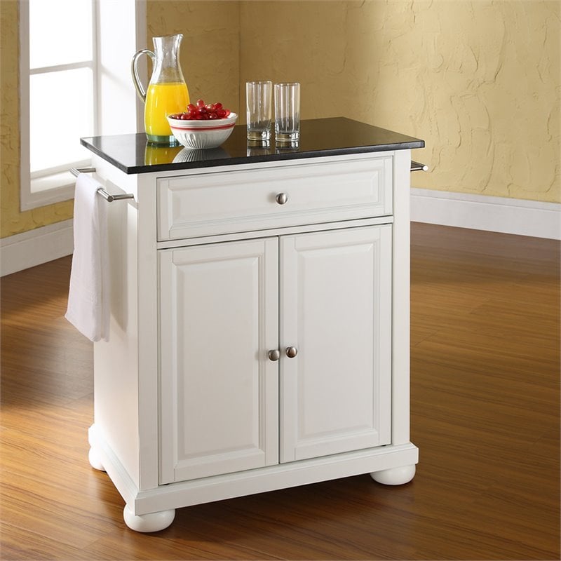 Pemberly Row Black Granite Top Kitchen Island in White