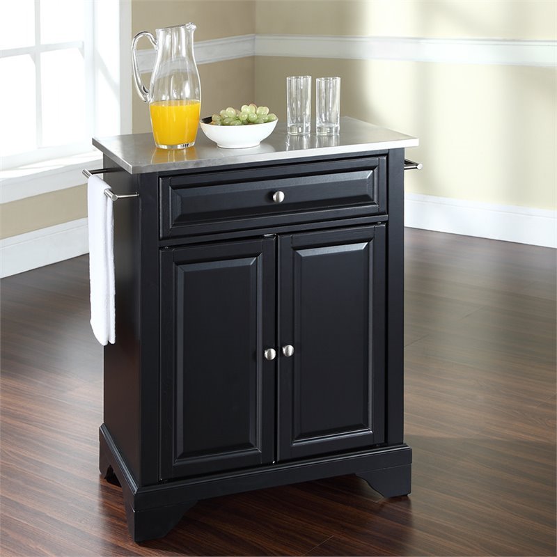 Pemberly Row Traditional Wood Kitchen Island with Stainless Steel Top in Black