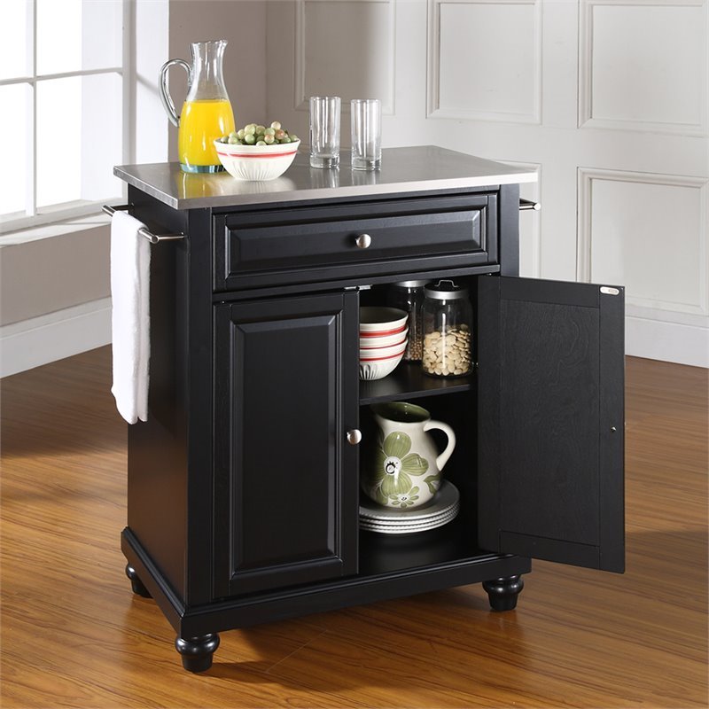 Pemberly Row Stainless Steel Top Black Kitchen Island