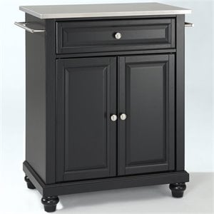 Pemberly Row Stainless Steel Top Black Kitchen Island