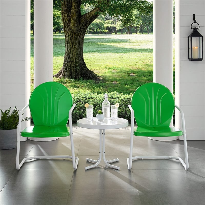 Pemberly Row 3 Metal Outdoor Seating Set in Grasshopper Green