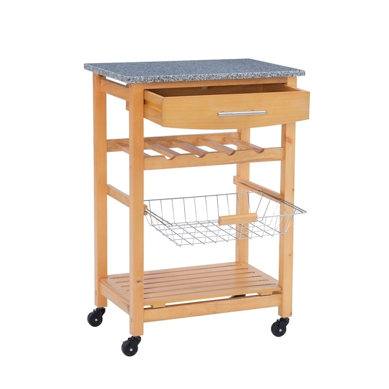 Pemberley Row Wood Gray Kitchen Cart Rectangular Granite Top Unassembled