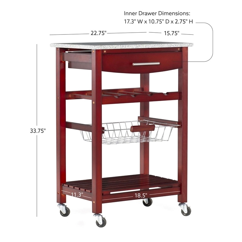 Pemberley Row Pine Wood Wenge Brown Kitchen Cart Rectangular Compact Granite Top Unassembled