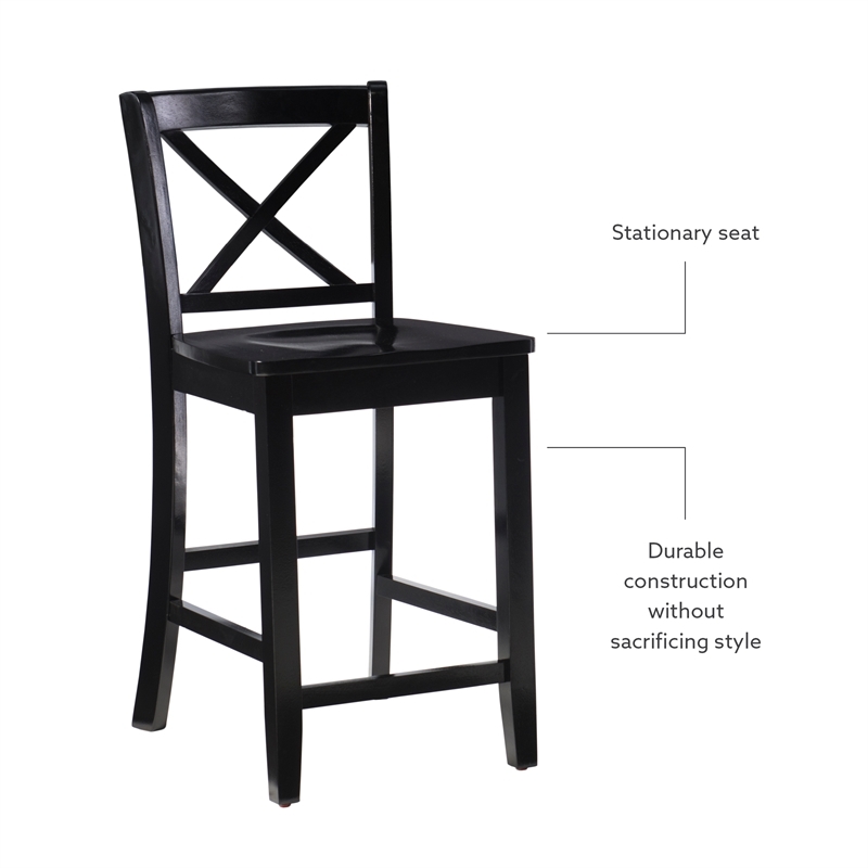 Pemberley Row Rubberwood Black Counter Stool Rectangular X-Back Design 37.25