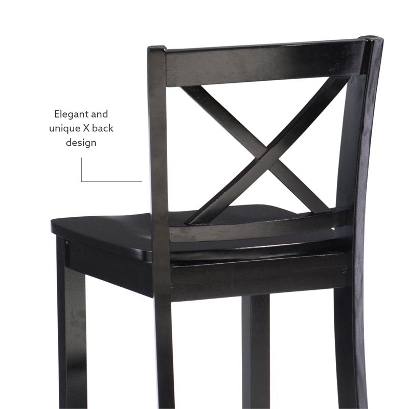 Pemberley Row Rubberwood Black Counter Stool Rectangular X-Back Design 37.25