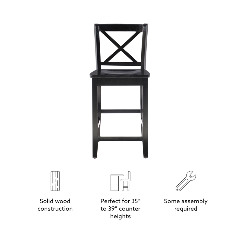 Pemberley Row Rubberwood Black Counter Stool Rectangular X-Back Design 37.25