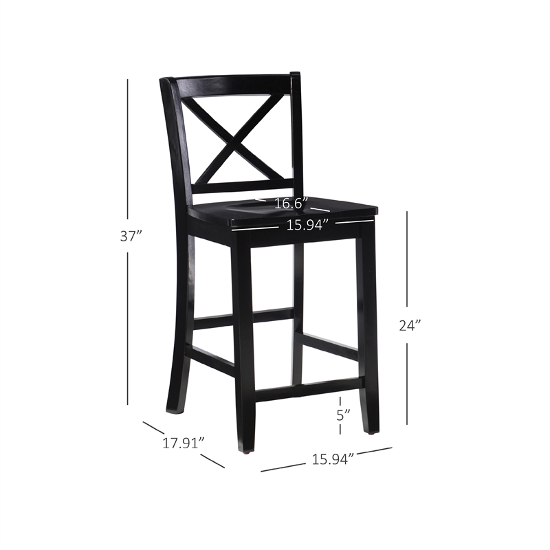 Pemberley Row Rubberwood Black Counter Stool Rectangular X-Back Design 37.25
