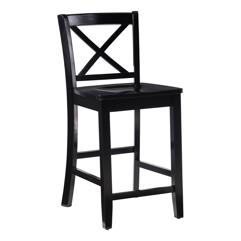 Pemberley Row Rubberwood Black Counter Stool Rectangular X-Back Design 37.25