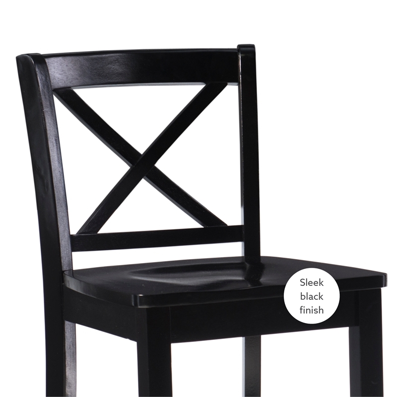 Pemberley Row Rubberwood Black Counter Stool Rectangular X-Back Design 37.25