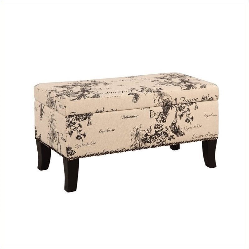Pemberley Row Linen Botanical Ottoman Rectangular Safety Hinge 32