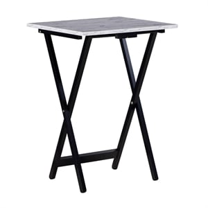 Pemberley Row Faux Marble White/Black Folding Tray Table Set Rectangular 26.38&quotH Unassembled
