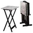 Pemberley Row Faux Marble White/Black Folding Tray Table Set Rectangular 26.38