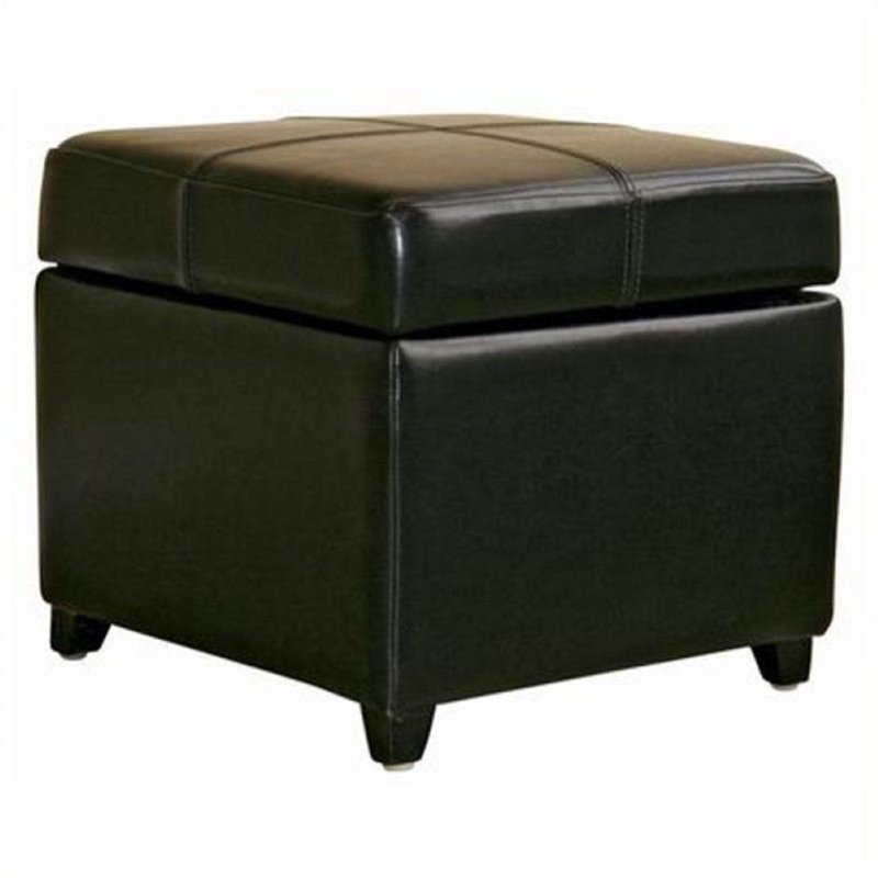 Pemberley Row Leather Black Ottoman Square Lift-Top Storage 18