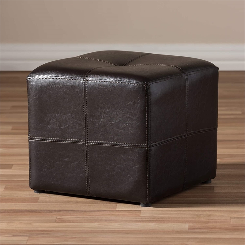 Pemberley Row Bonded Leather Dark Brown Ottoman Square 15