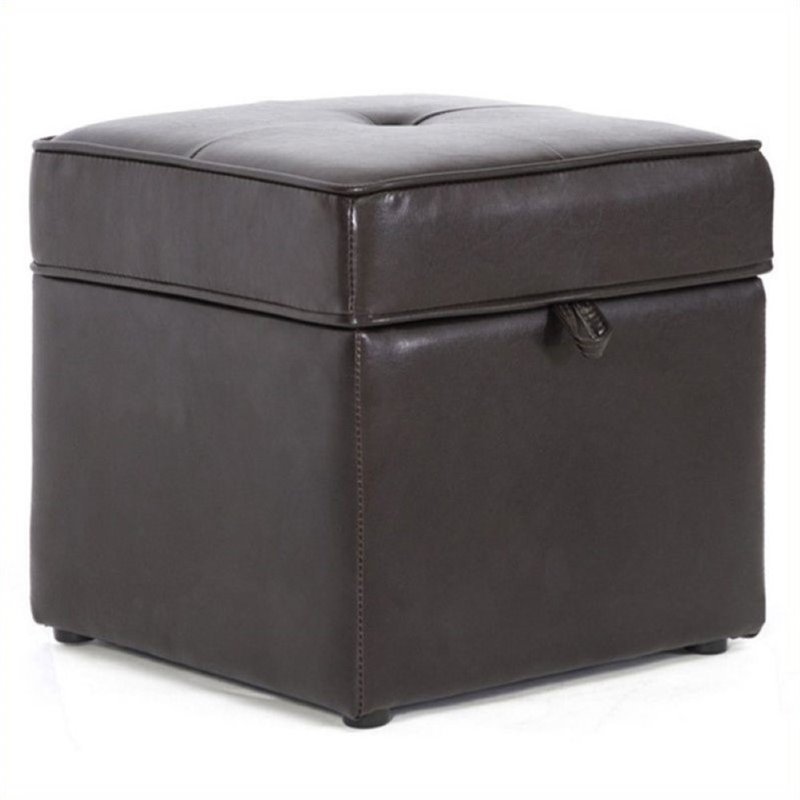 Pemberley Row Faux Leather Dark Brown Storage Ottoman Cube 15.5