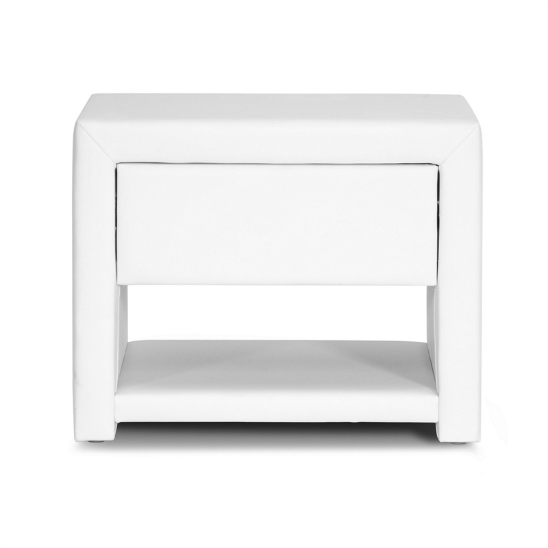 Pemberly Row Faux Leather Nightstand in White