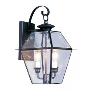 Pemberly Row 2 Light Outdoor Wall Lantern in Black