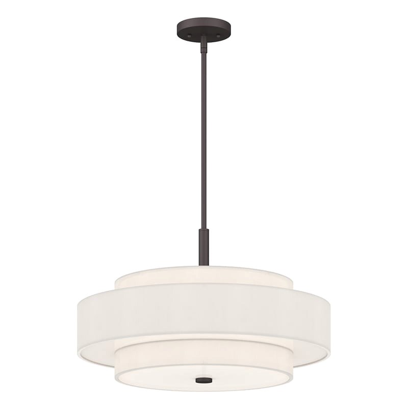 Pemberly Row 5-Light Mid-Century Metal & Fabric Pendant in Bronze/Off White