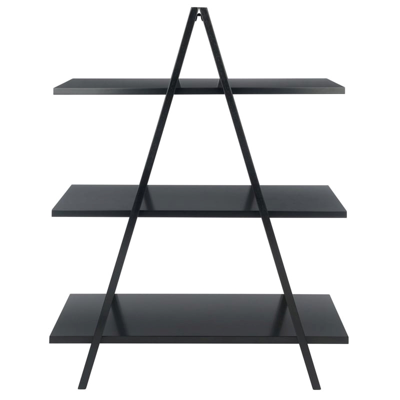 Pemberly Row 3-Tier A-Frame Mid-Century Solid Wood Book Shelf in Black