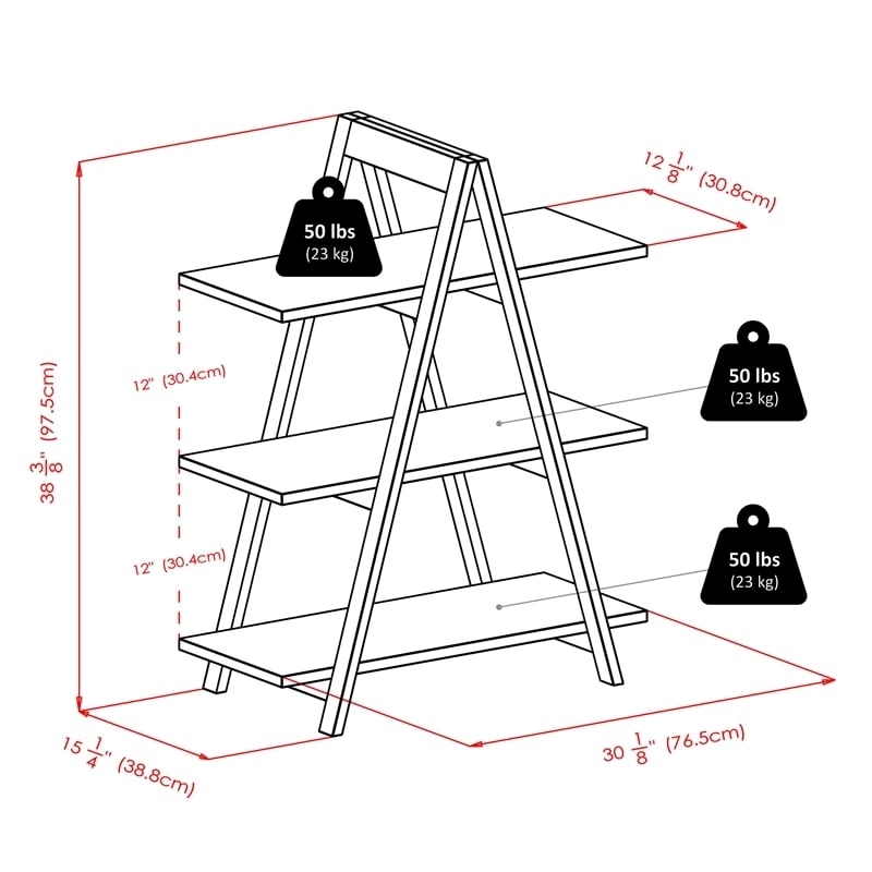 Pemberly Row 3-Tier A-Frame Mid-Century Solid Wood Book Shelf in Black