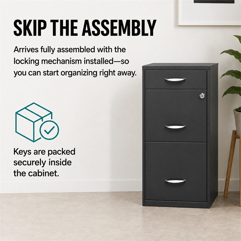 Pemberley Row Metal Charcoal Filing Cabinet Vertical 3-Drawer 27.32