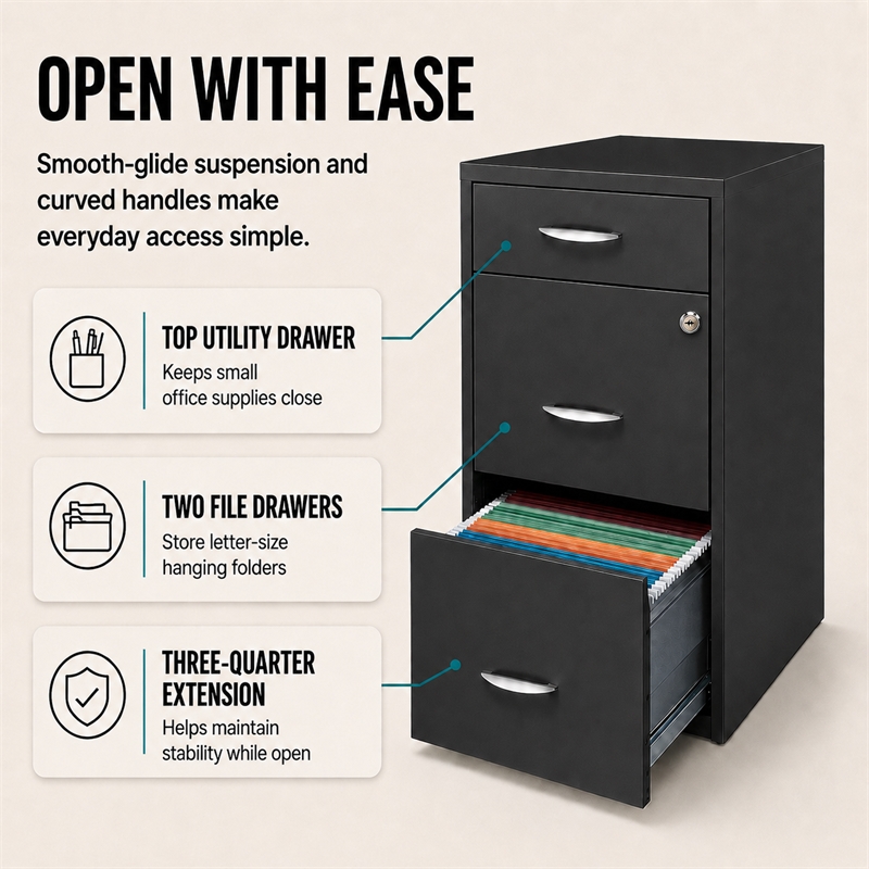 Pemberley Row Metal Charcoal Filing Cabinet Vertical 3-Drawer 27.32