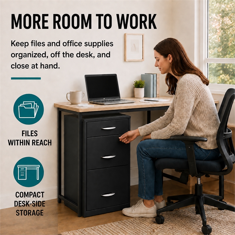 Pemberley Row Metal Charcoal Filing Cabinet Vertical 3-Drawer 27.32