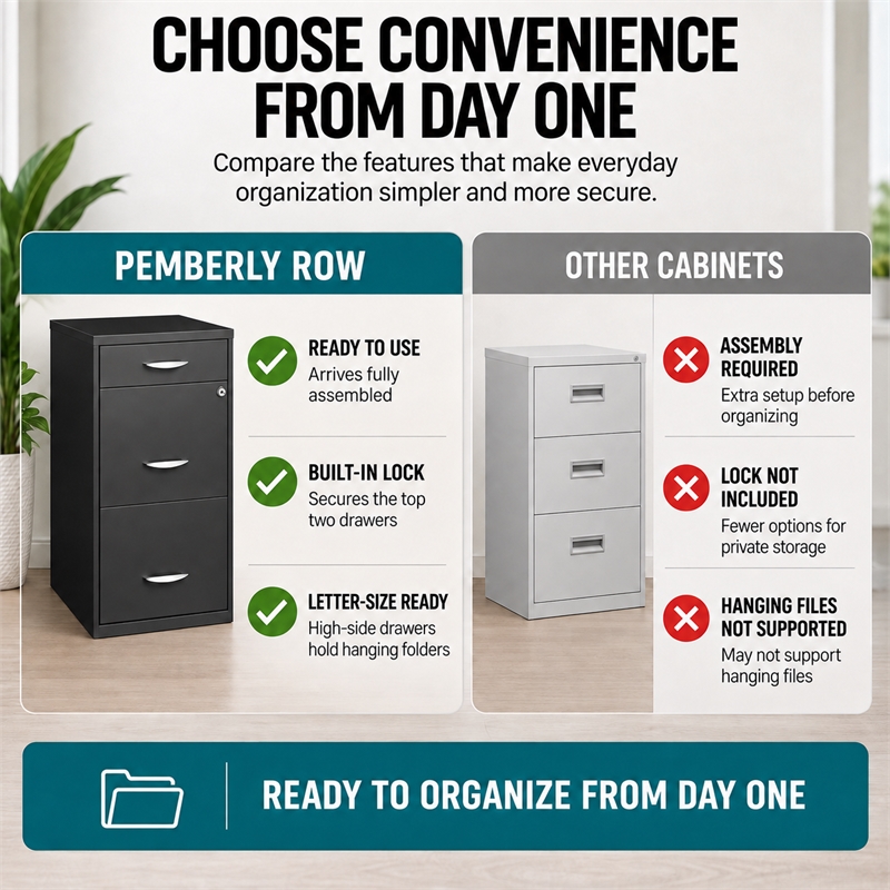 Pemberley Row Metal Charcoal Filing Cabinet Vertical 3-Drawer 27.32
