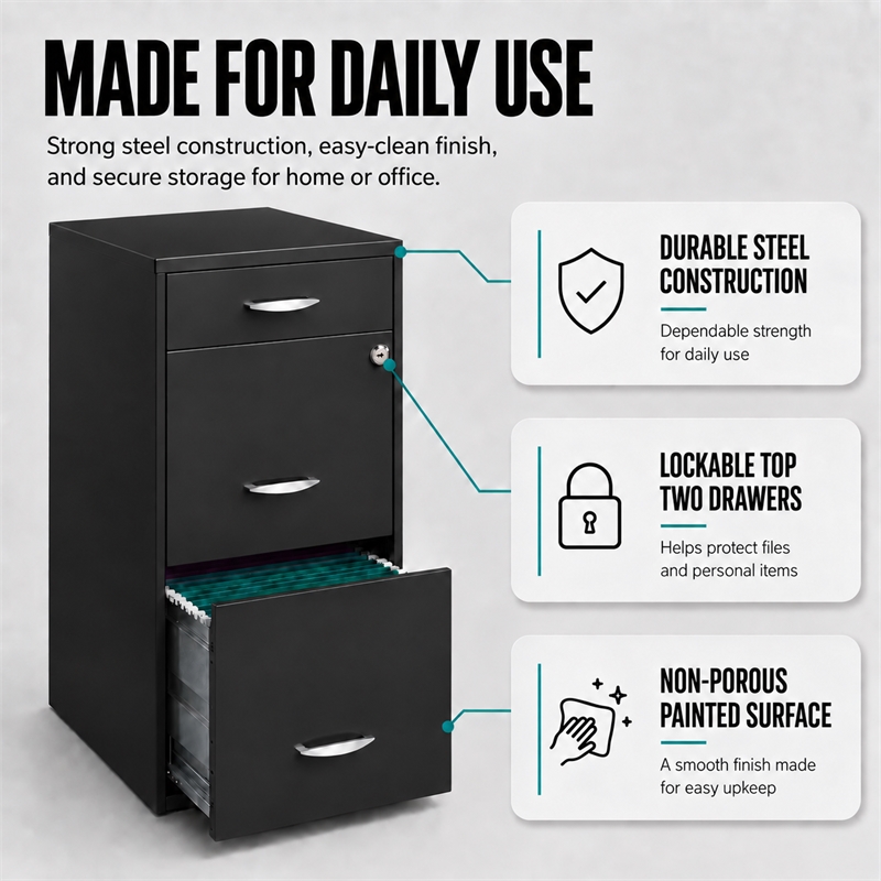 Pemberley Row Metal Charcoal Filing Cabinet Vertical 3-Drawer 27.32