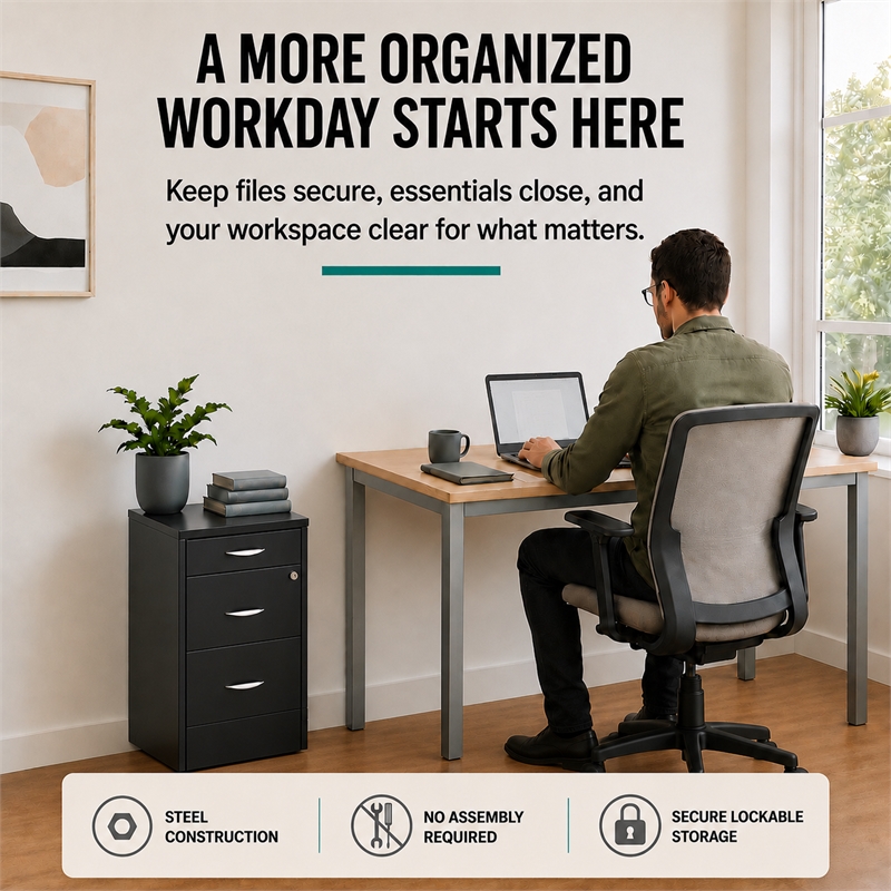 Pemberley Row Metal Charcoal Filing Cabinet Vertical 3-Drawer 27.32