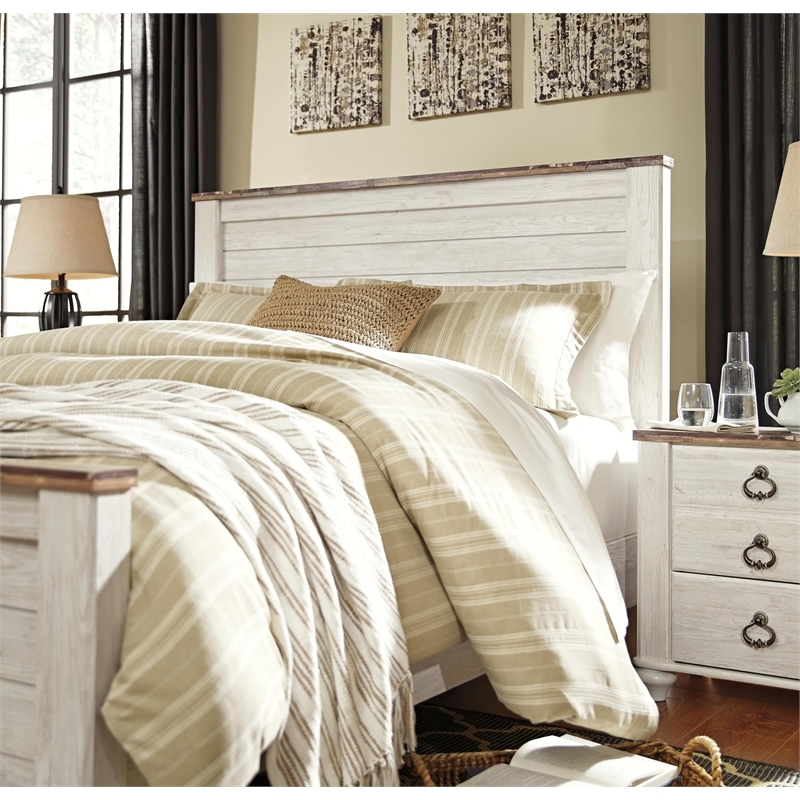 Pemberly Row Modern Wood Plank Pattern Full Queen Panel Headboard in White