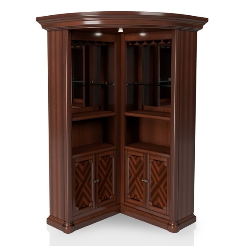 Pemberly Row Traditional Wood Corner Home Bar in Dark Cherry