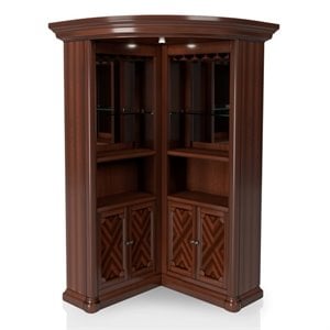 Pemberly Row Traditional Wood Corner Home Bar in Dark Cherry