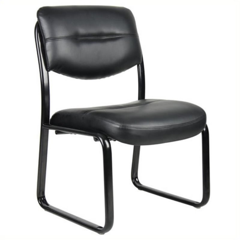 Pemberley Row Leather Black Guest Chair Rectangular Contoured Cushions 34