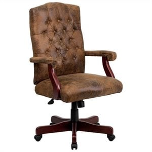 Pemberley Row Fabric Bomber Brown Office Chair Swivel High Back 43.75&quot-47.25&quot Unassembled