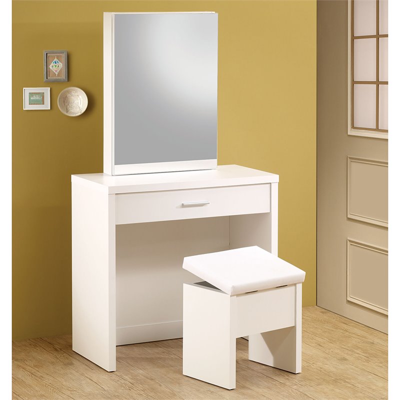 Pemberly Row 2 Piece Bedroom Vanity Set with Hidden Mirror Storage