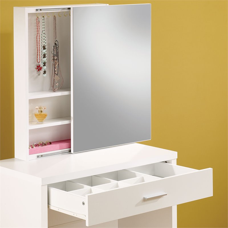 Pemberly Row 2 Piece Bedroom Vanity Set with Hidden Mirror Storage