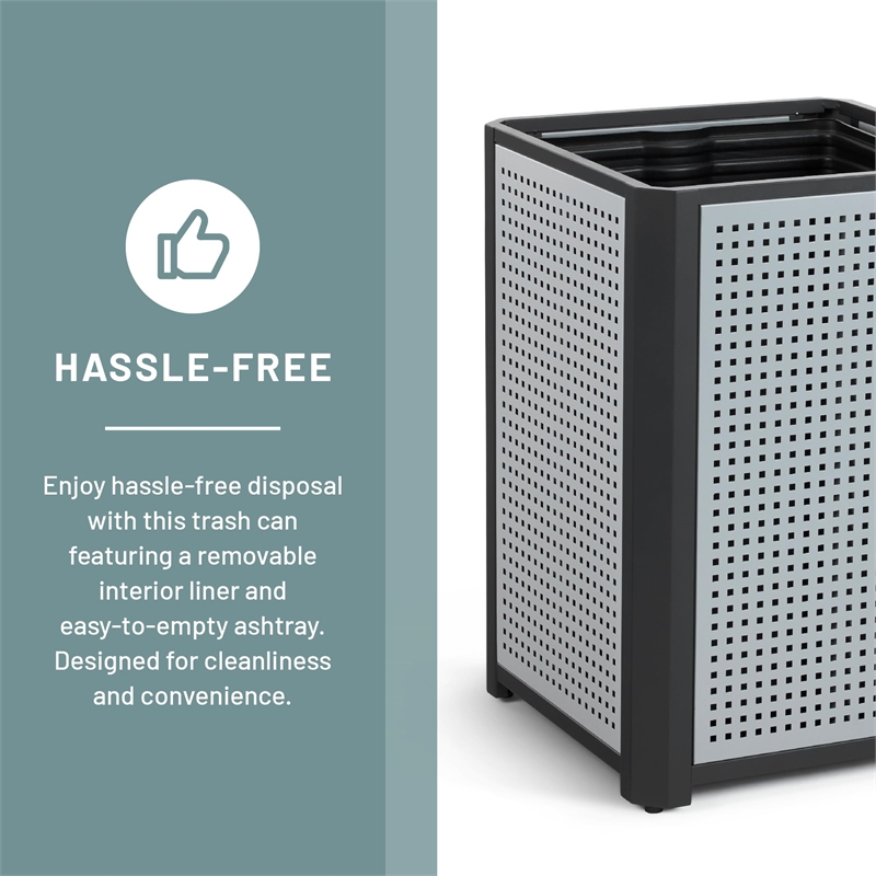 Pemberly Row Metal Trash Receptacle in Black and Steel Ash