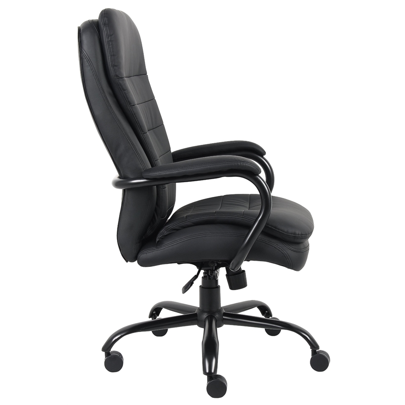 Pemberly Row Leather Upholstered Swivel Office Chair in Black