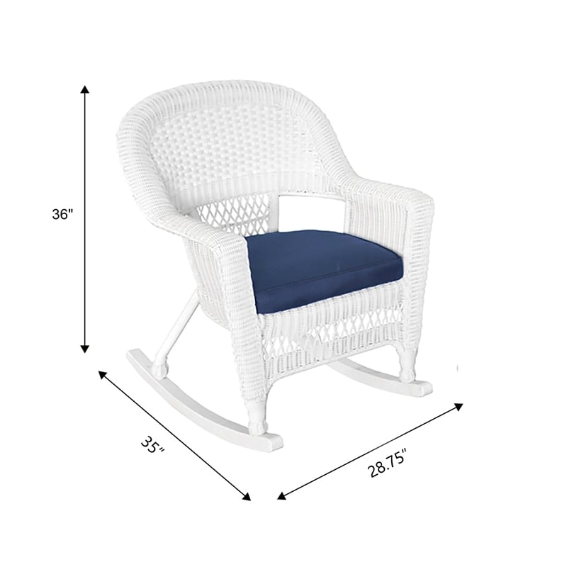 Pemberly Row Wicker / Rattan Rocker Chair in White/Blue (Set of 2)