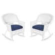 Pemberly Row Wicker / Rattan Rocker Chair in White/Blue (Set of 2)