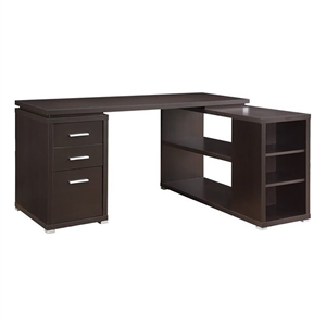 Pemberly Row Contemporary Wood L Shaped Writing Desk in Cappuccino