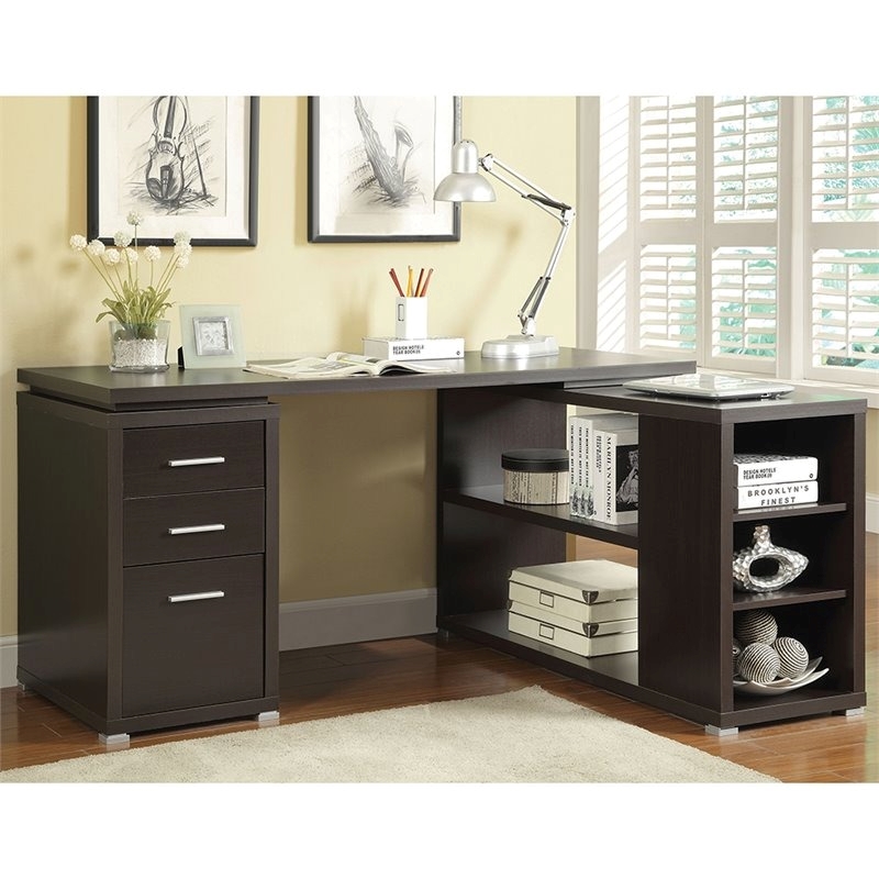 Pemberly Row Contemporary Wood L Shaped Writing Desk in Cappuccino
