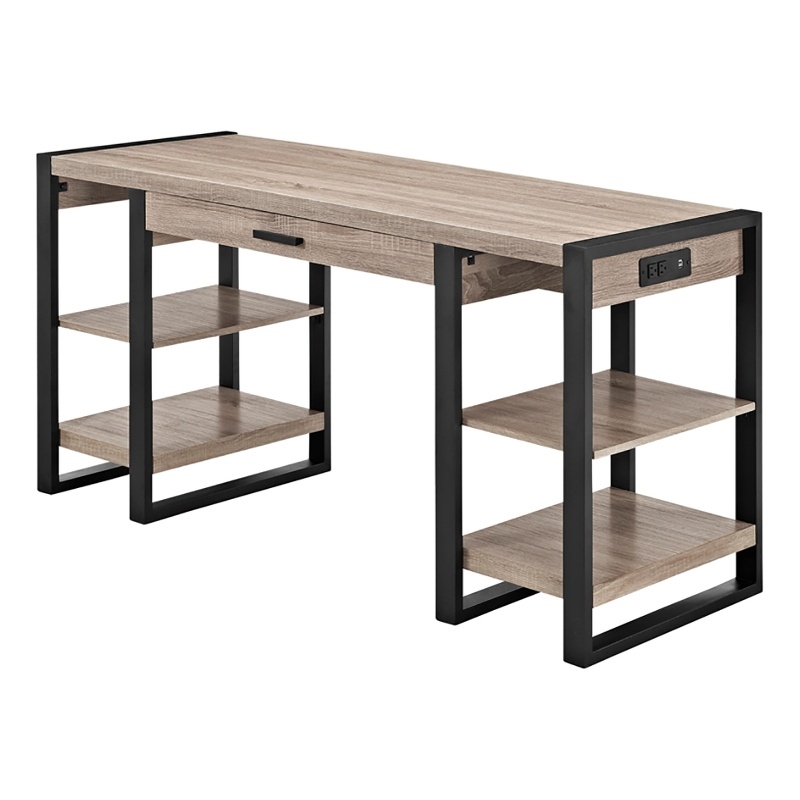 Pemberley Row MDF Driftwood Natural/Black Computer Desk Rectangular USB Port 60
