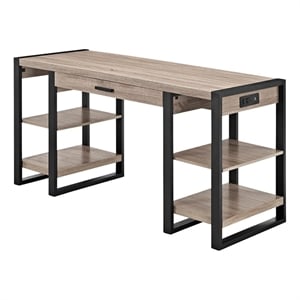 Pemberley Row MDF Driftwood Natural/Black Computer Desk Rectangular USB Port 60&quotW x 24&quotD Unassembled